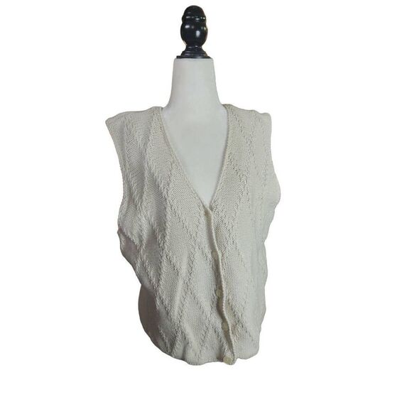 Cotton Cream Minimalist 90s Sweatervest Button Front by Talbot Size Large L vint - Picture 1 of 7